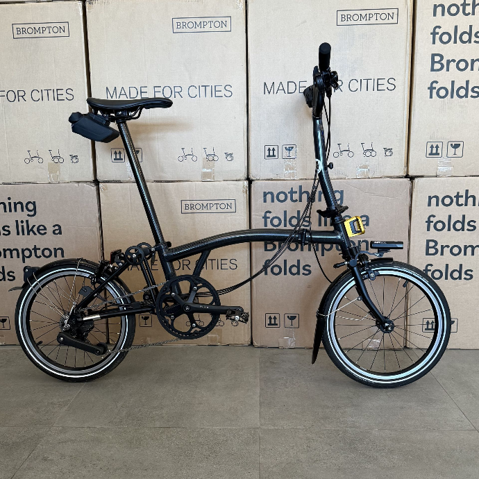 Brompton P Line demo bike with gold front carrier block